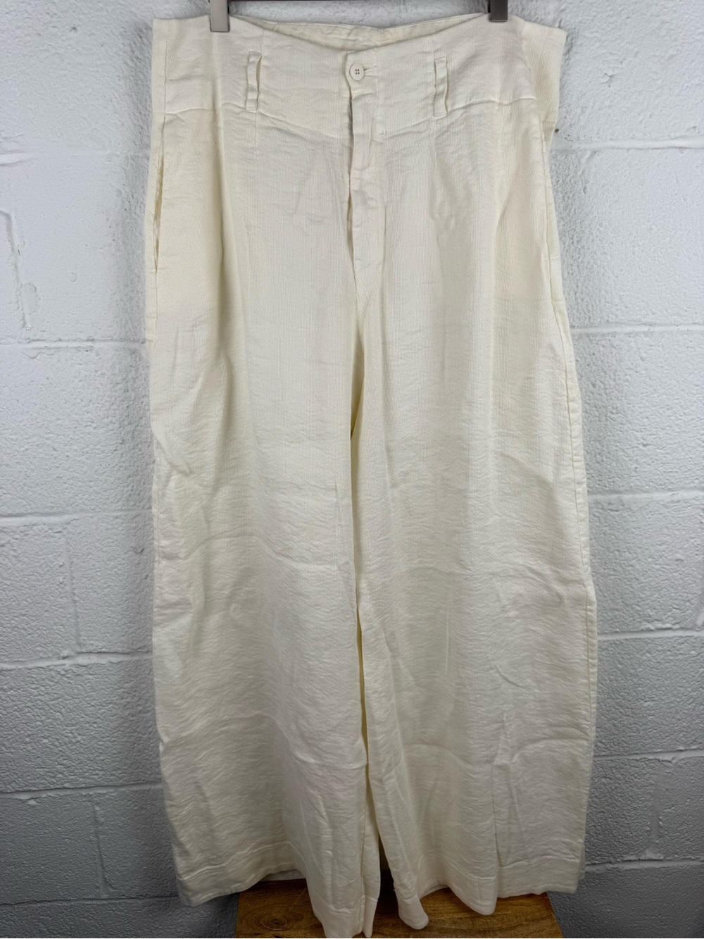 Transit Par-Such G163 Linen Blend Wide Leg Pants Ivory Size 4 L Made Italy